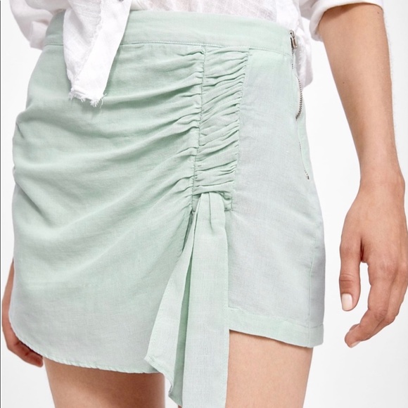 Zara Mint Green Linen Blend Drawstring Detail Skort Short Size Small - Picture 1 of 6
